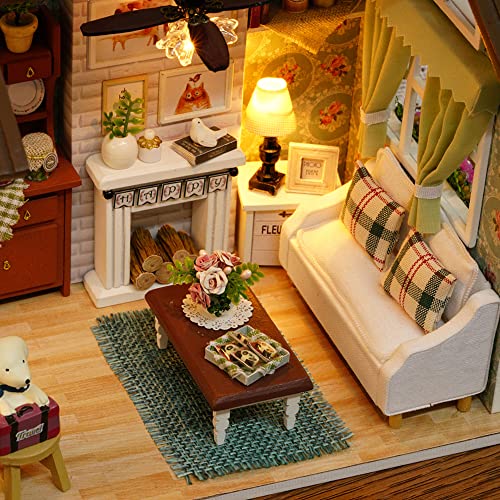 Kit maison de poupée miniature à monter soi-même puzzle 3D bois avec LED