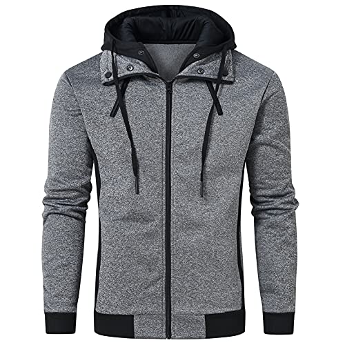 Image of YuKaiChen Men's Hooded Jacket Slim Fit Double Zipper Turtleneck Fleece Hoodie Outerwear
