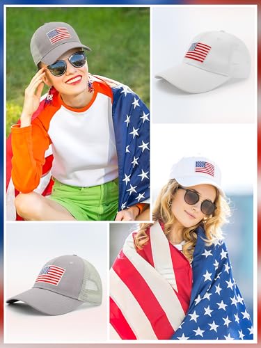 Image of 4Pcs USA Hats for Men Patriotic Hat Embroidered American Flag Baseball Cap | Classic USA Hat & USA Cap Set | 100% Cotton | American Flag Hats for Men Women | Adjustable Baseball Cap for Daily Wear