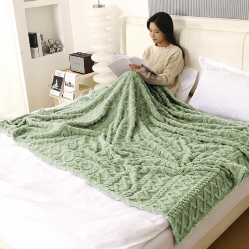 Image of HOKIPO Fleece AC Blanket Double Bed Queen, 200X230 Cm / 6.5X7.5 Feet, Pistachio Green (AR-5743-GRN)