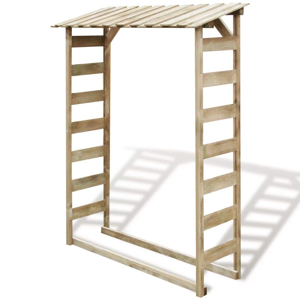 Festnight Deposito per Legname Capanno Capanno Deposito per Legname da Giardino in Legno di Pino Impregnato 150x44x176 cm Portalegna da Esterno con Copertura