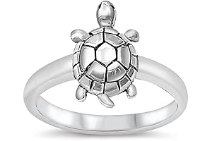 Sterling Silver Solitaire Wood Turtle Ring