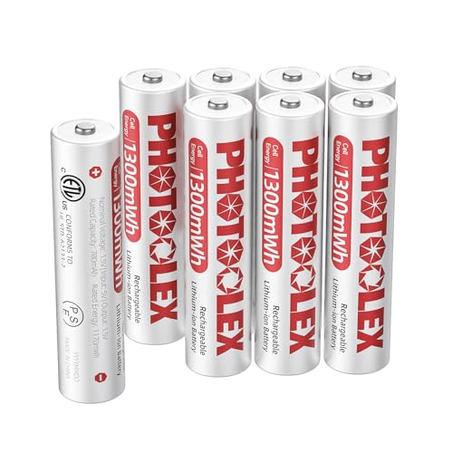PHOTOOLEX Piles Rechargeables AAA Lithium 1300 mWh 8 Pack, Piles AAA au li-ION 1,5 V Haute Puissance, Triple A Pile Plus de 1 600 Cycles Longue durée (sans...