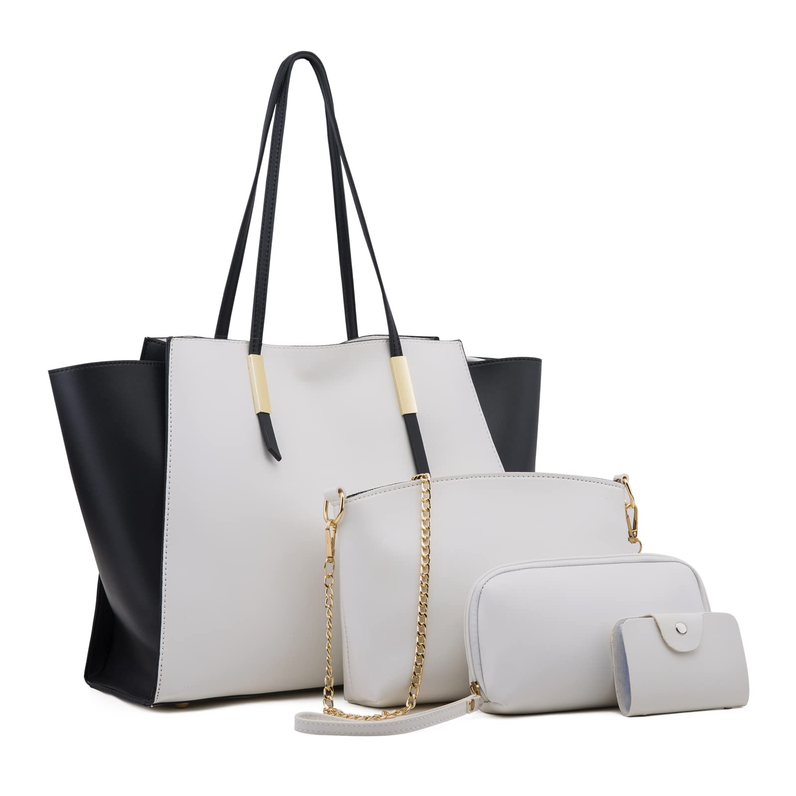 FANDARE Moda Bolsos de Mano Mujer Bolso de Mano Cartera Juego de 4 Piezas Bolso Bandolera Bolso de Hombro Cruzado Señora Tote Shopper Bolso de Mensajero Trabajo Viajar Crossbody Bag Blanco