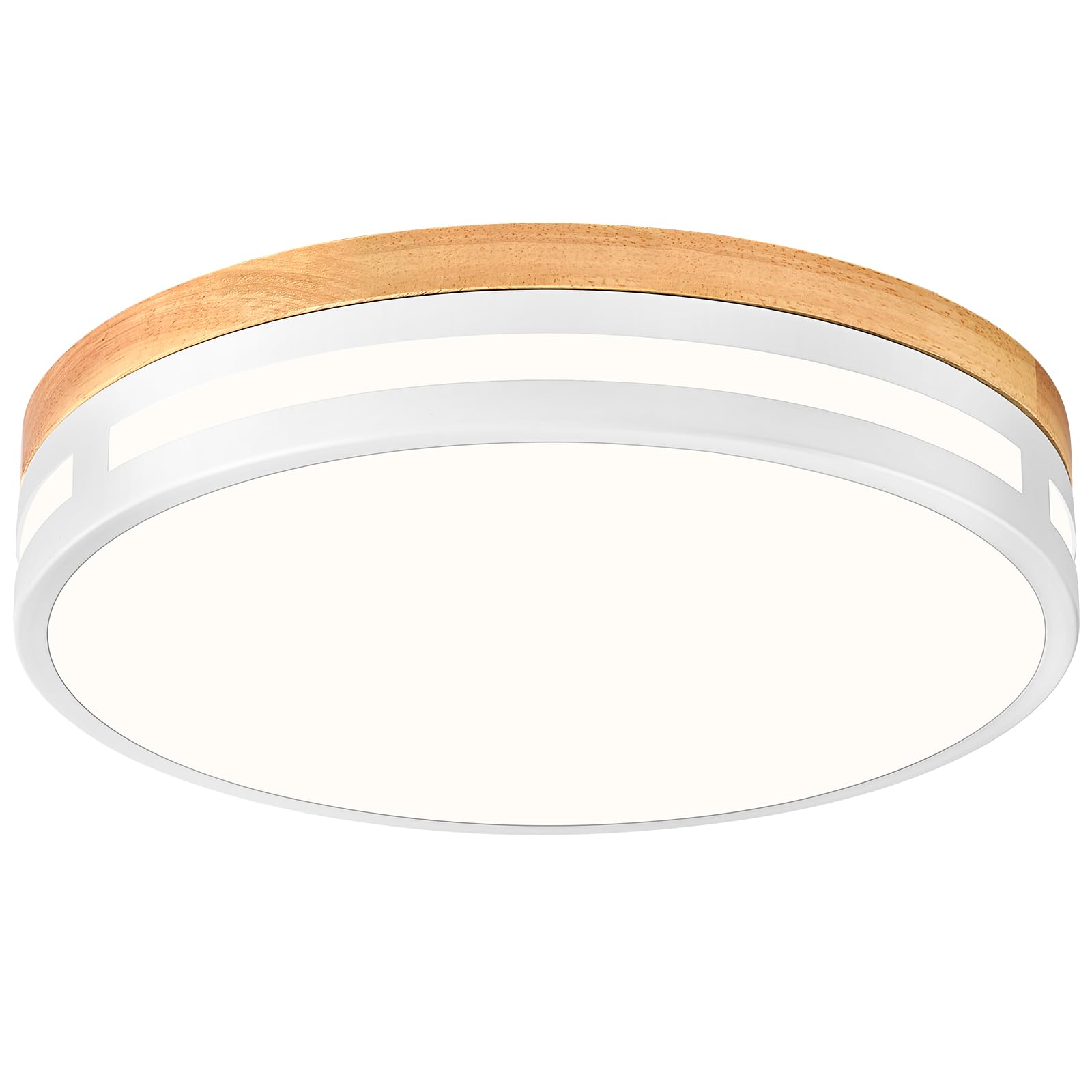 Vikaey Modern Ceiling Lights, LED White Wood Bedroom Light 4000K, 24W Flush Ceiling Lamp for Living Room Kitchen Bathroom Hallway Dining Room Lounge,11.81in