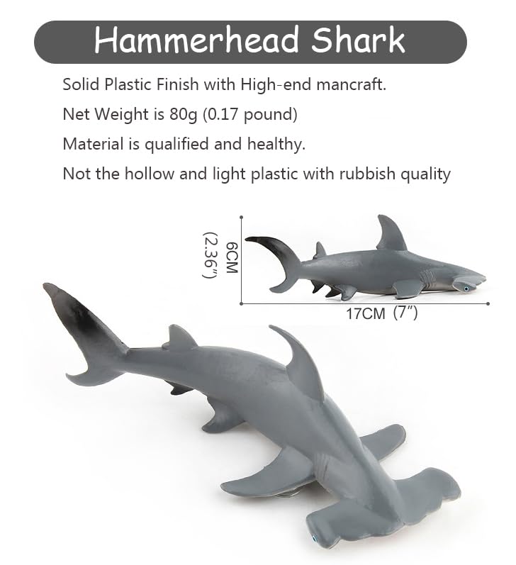 Image of SmilerSmile 7 inch Hammerhead Shark Figurine Plastic Sea Creature Toy for Toddlers