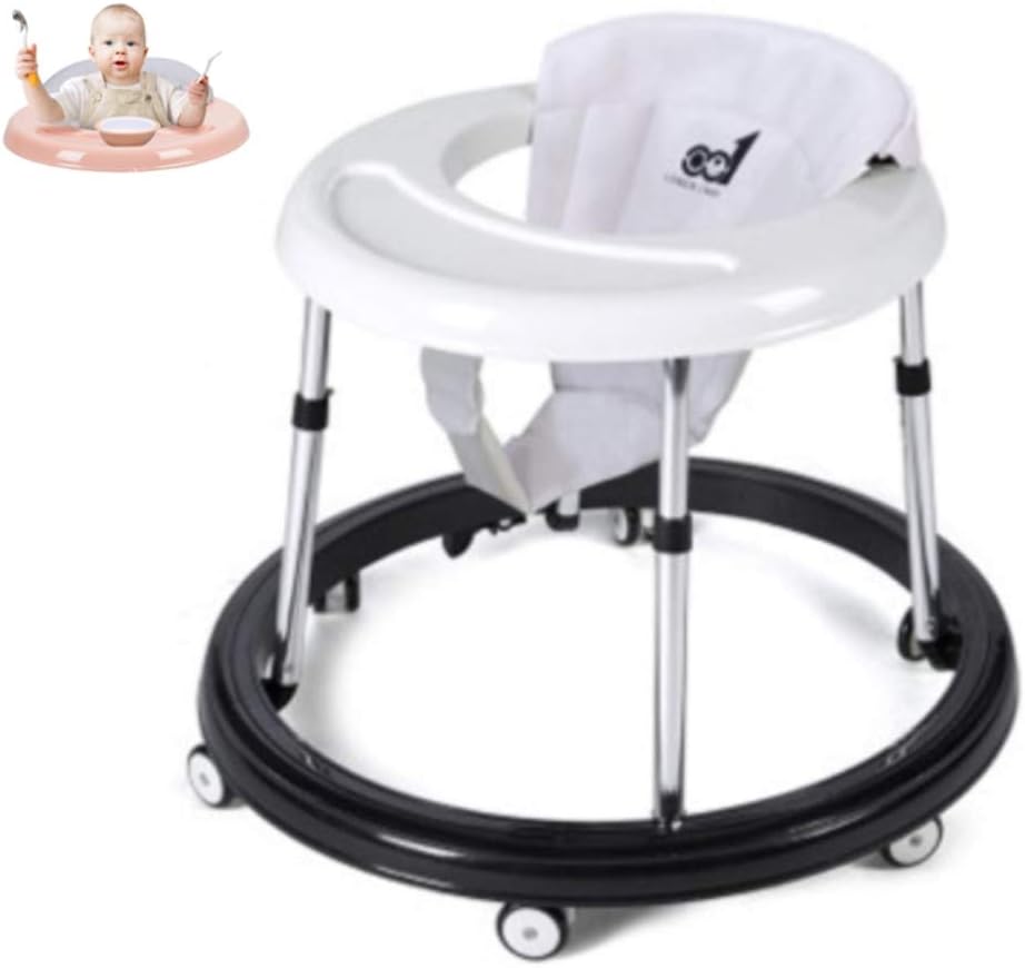Baby Walker,6/7-18 Month Multi-Functional Anti Rollover Height Adjustable Foldable Folding Baby Walker Boys and Girls(White)