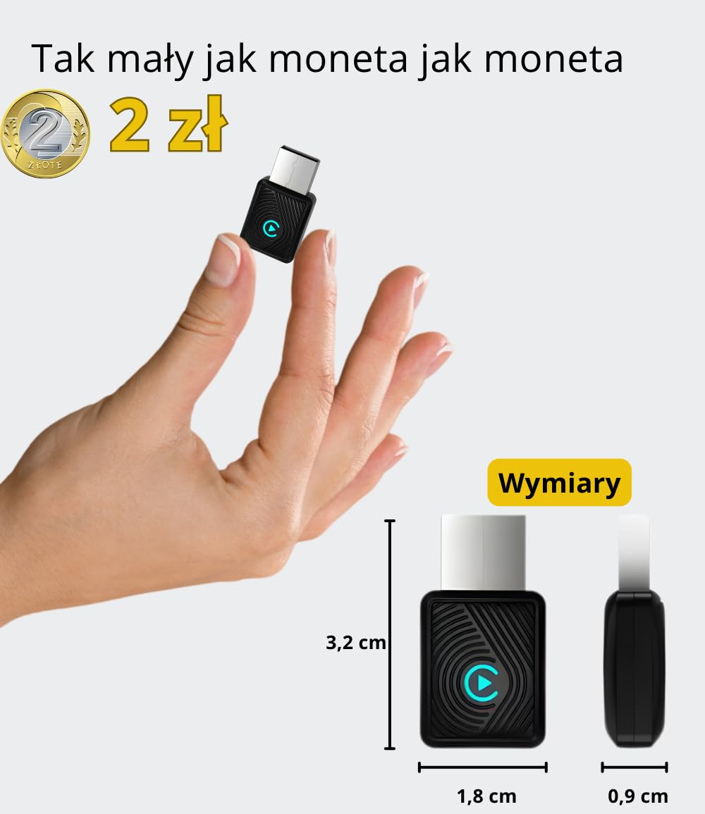 Bezprzewodowy CarPlay i Android Auto 2026 SwiftLink LITE Adapter Bluetooth iPhone Android | Wyższy Komfort Jazdy | Stabilna i Płynna Transmisja Plug&Play | Połączenie bez Kabli i Nowoczesny Design