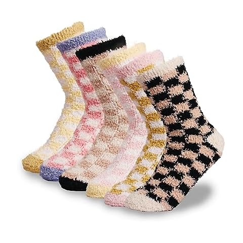 Tosewever Fuzzy Socks for Women Warm Fluffy Plush Slipper Socks Soft Cozy Winter Sleeping Sock (6 Pairs Plaid Colours) Cover