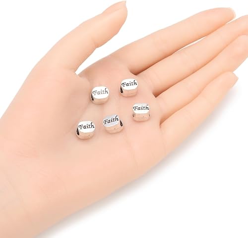 Miniatura 2 de 40 cuentas de fe con agujero grande suelto (tamaño del agujero de 0.177 in) aretes de tono plateado antiguo, pulsera, collar, tobillera, fabricación