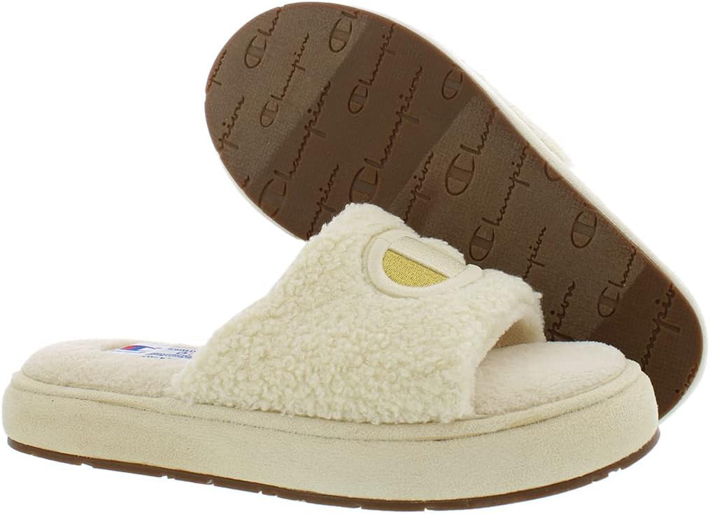 CHAMPION WOMEN'S PLUSH COZY SLIPPERS, BEIGE/KHAKI/GUM