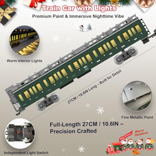 Image of Electric Train Sets Remote Control for Kids Metal Alloy Christmas Train Toys Steam Locomotive Glowing Passenger Carriages Luxury Tracks Light & Sounds Rechargeable Birthday Gifts for Boys Girls Green