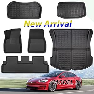 DrCarNow® for Tesla Model 3 Floor Mats 2023 2022 2021 for Model 3 Trunk Mat, All Weather Protection Waterproof Frunk Cargo Mat Floor Liners Accessories Full Complete Set
