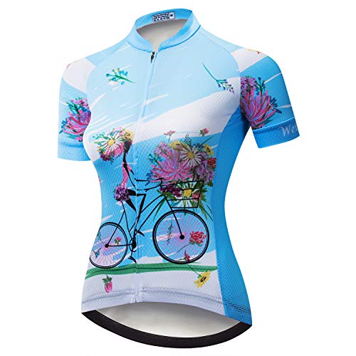 Women Cycling Jersey Shirt Short Sleeve Breathable Sky Blue L