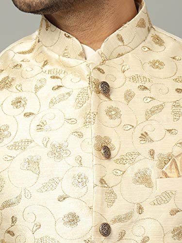 Image of Uri and MacKenzie Men's Silk Blend Regular Kurta Churidar Pyjama with Bundi Nehru Jacket /Waistcoat