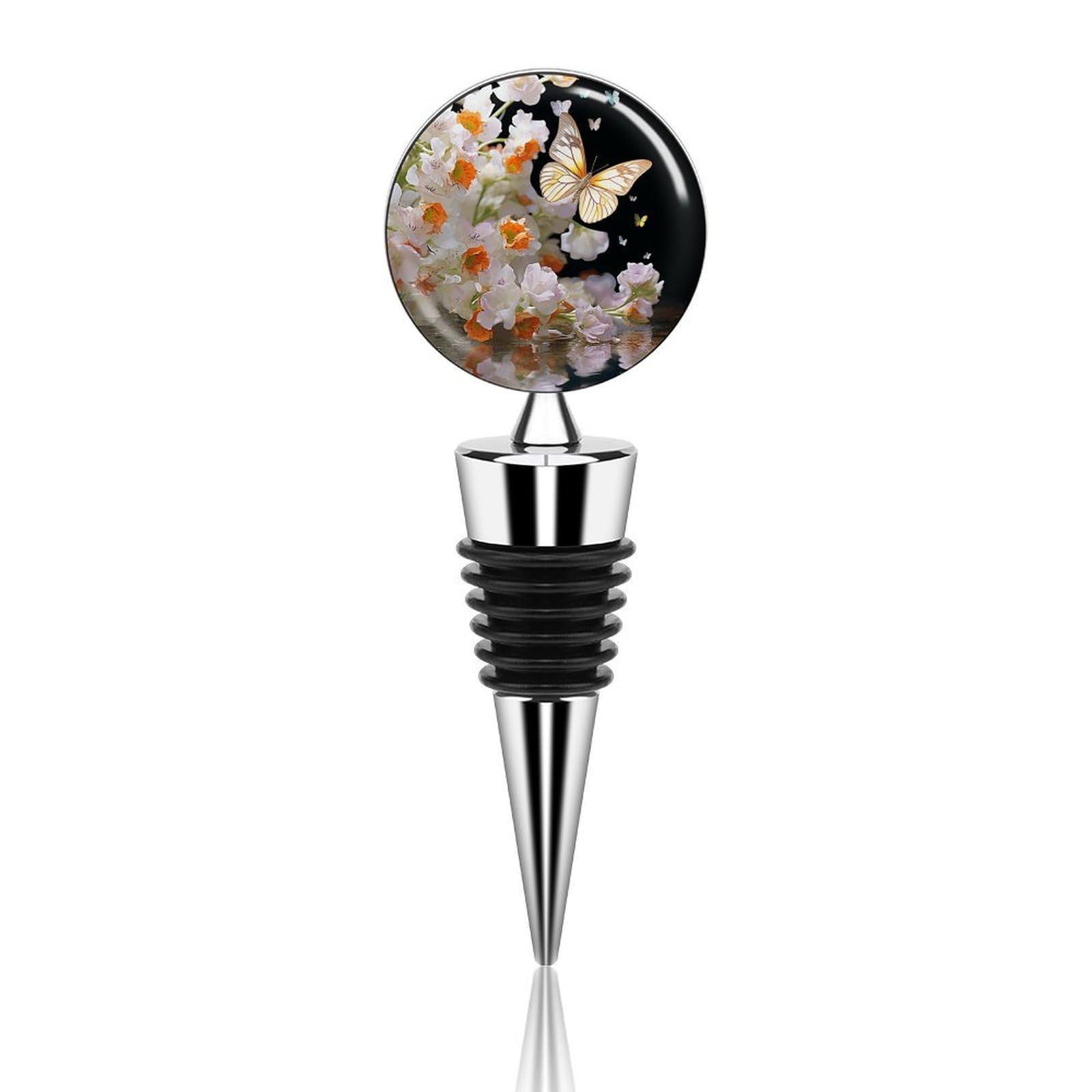 Bouchon de bouteille de vin en alliage de zinc et silicone motif papillon