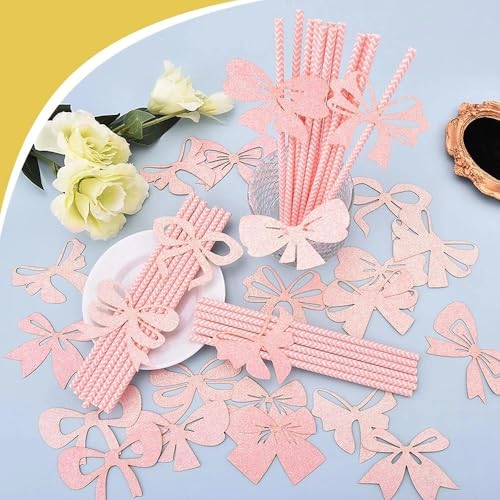 Pitillos desechables de papel rosa con lazo 24 pzas miniatura 2