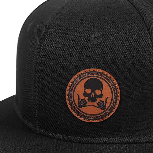 Image of Flat Brim Hats for Men - Gothic Style Skull Hat Leather Pattern - Hip-Hop Snapback Hat Skeleton Hats for Men