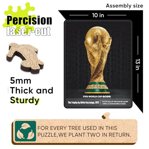 Image of FIFA World Cup 2026 Trophy Wooden Puzzles - 5MM Thick Officially Licensed Poster Puzzles - Premium World Cup 2026 Merchandise, Memorabilia Gift for Football Fan, 200 pcs Jigsaw Puzzle