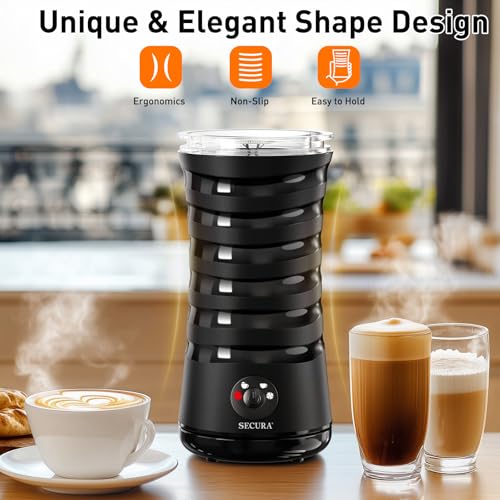 Image of Secura Electric Milk Frother, Automatic Milk Steamer, 4-IN-1 Hot & Cold Foam Maker-8.4oz /240ml Milk Warmer for Latte, Cappuccinos, Macchiato with Silicone Spatula, Quiet Operation & Shut-off (Black)