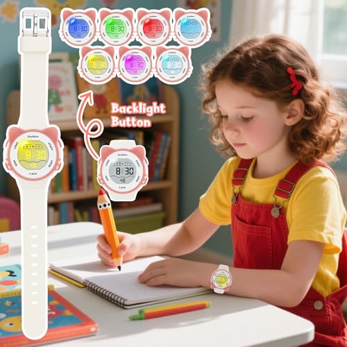 Image of Kids Digital Watches for Girls Boys, 7 Color Lights Waterproof Cute Wristwatches for Kids with Alarm Stopwatch, Great Present for Girls Boys Ages 5-13