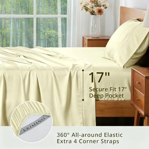 Image of Twin Size Sheet Set, Viscose Bamboo Sheets for Bed Set 3pcs, 100% Viscose Derived from Bamboo, Hotel Luxury Silky & Cooling for Hot Sleepers, Deep Pocket Up to 17 inch, Creme