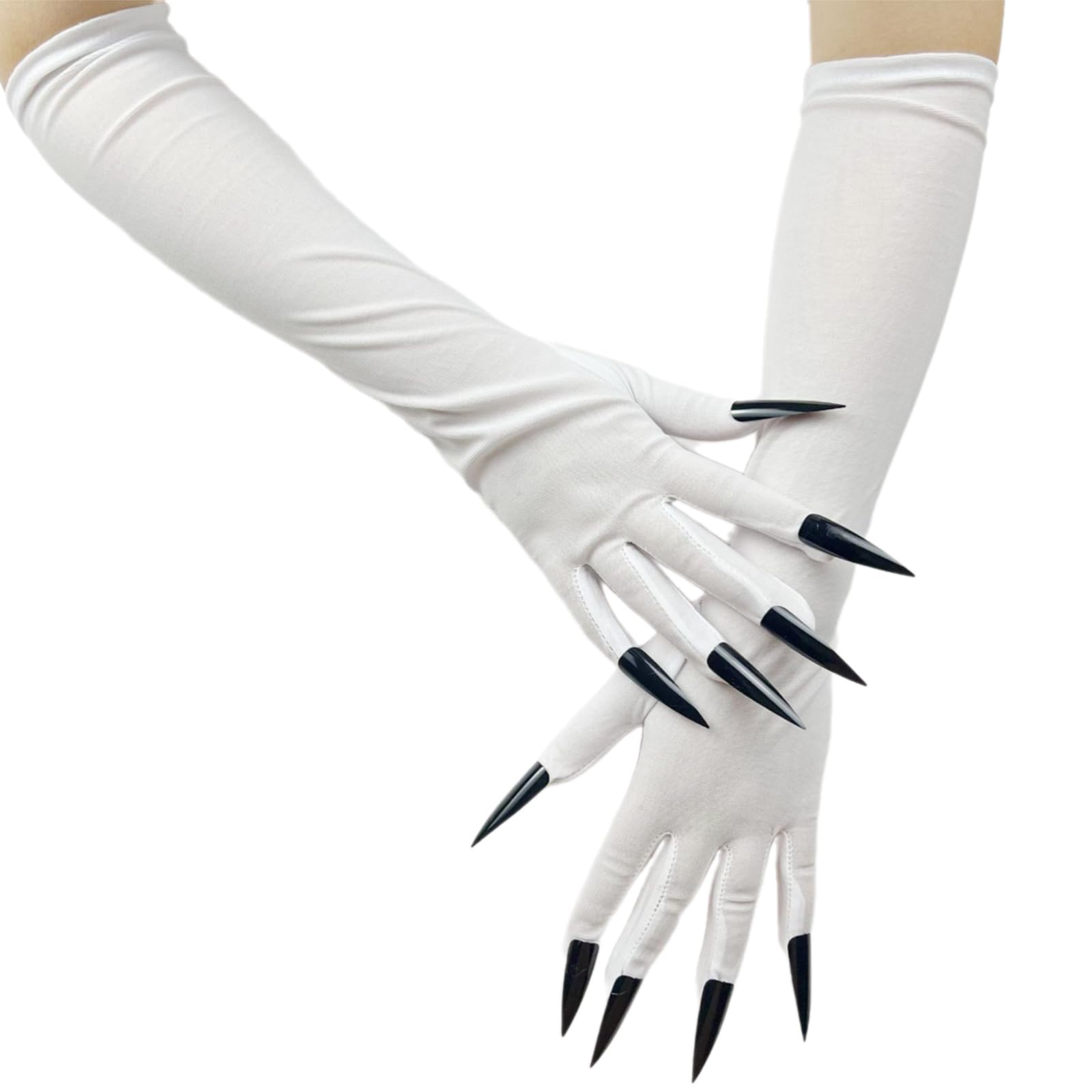 Bigula Men's White Fingernails Full Finger Gloves With Long Nails For Halloween Costume Props Fingernails Gloves Vampire Claw Long Nails