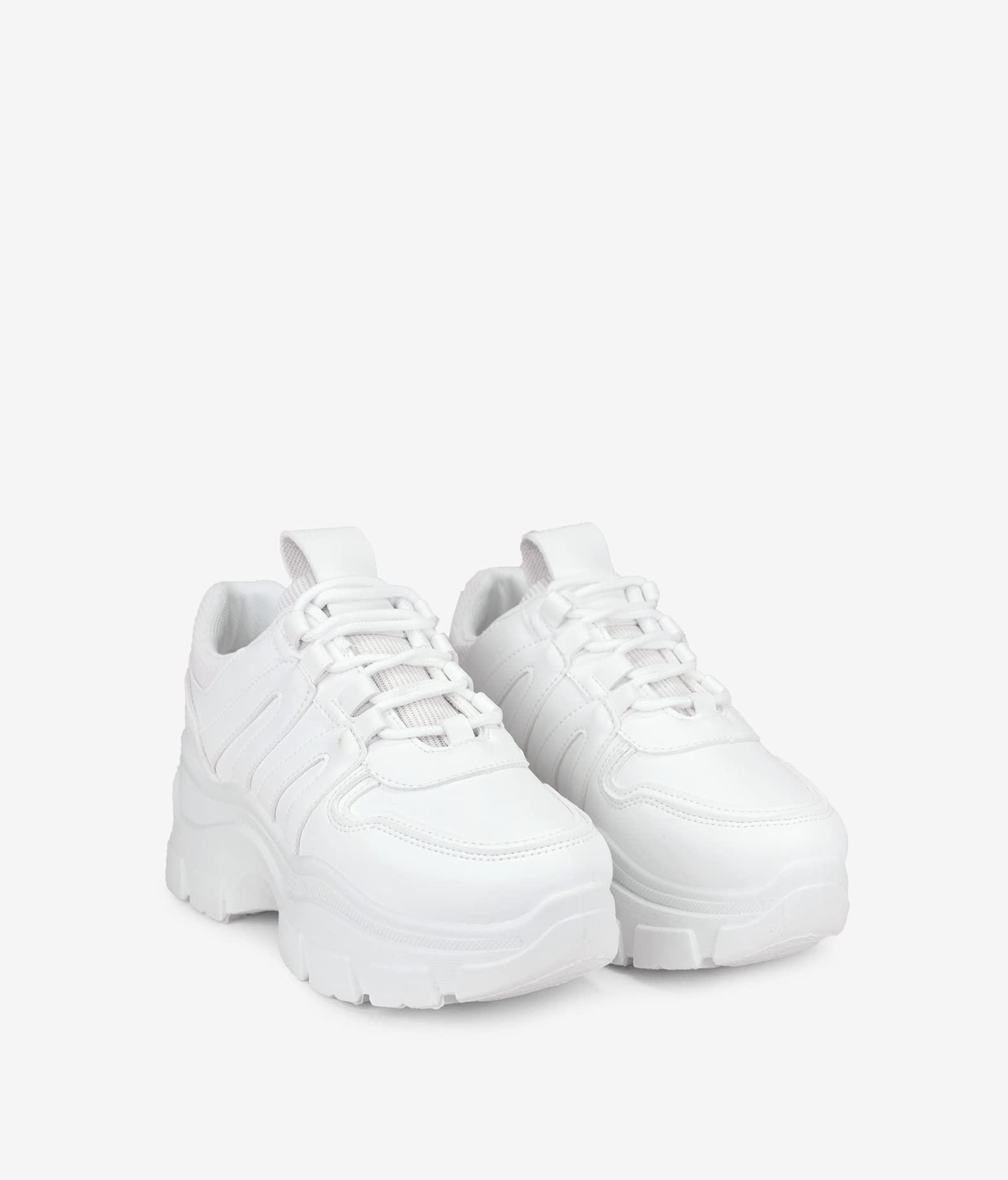 BOSANOVA Zapatillas con Total Look Blanco, Detalle de Trekking en los Cordones y Ligera Suela de Plataforma de 6,5 cm. Cierre con Cordones. Calzado para Mujer