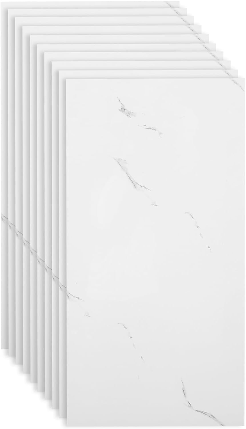 24 Pieces Marble White Self Adhesive Wall Tile Stickers Thicken Self Adhesive Wall Tiles,Peel and Stick on Waterproof Vinyl Marble Tiles for Living Room Bedroom Bathroom Kitchen (White Marble)