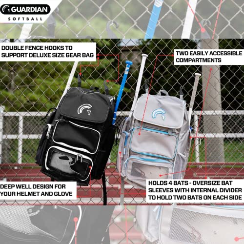 Guardian Baseball Diamond Series Softball Bag For Women Or Baseball Bag- Holds 4 Bats - Deluxe Size (Grey/Carolina Blue) #TOP2