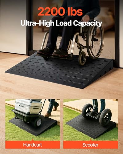 Image of VEVOR 4 inch Rise Rubber Threshold Ramp, 3 Channels Cord Cover Door Ramp, No-Slip Surface, 2200 Lbs Load Capacity Rubber Ramp for for Home Doorways Driveways Curb Home Steps, 41.8 inch L x 24 inch W x 4 inch H, 65lbs