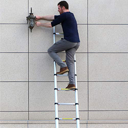 WolfWise 10.5FT Aluminum Telescoping Ladder with One-Button Retraction System, Telescopic Extension Ladder Multi-Position
