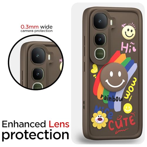 Image of Pikkme Back Cover for Vivo Y400 Pro 5G | Soft Silicone| Cute Rainbow Smile & 3D Cartoon Flower Design | Shockproof Raised Camera Protection Bumper Case (Brown)