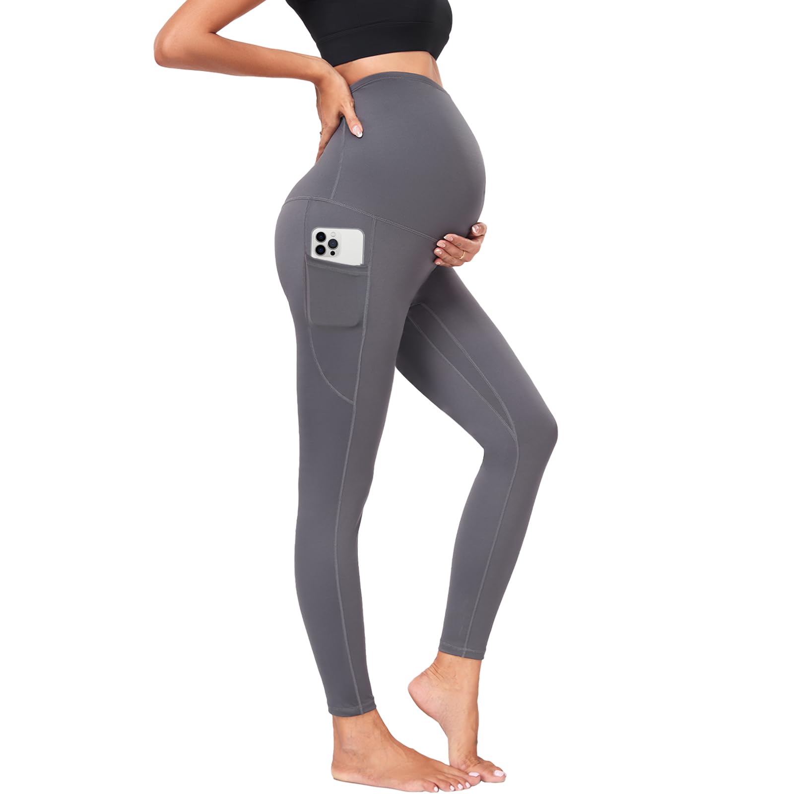 segarra studiosegarra Women's Maternity Leggings Over The Belly Pregnancy Active Wear Yoga Pants Workout Maternity Pants with Pockets