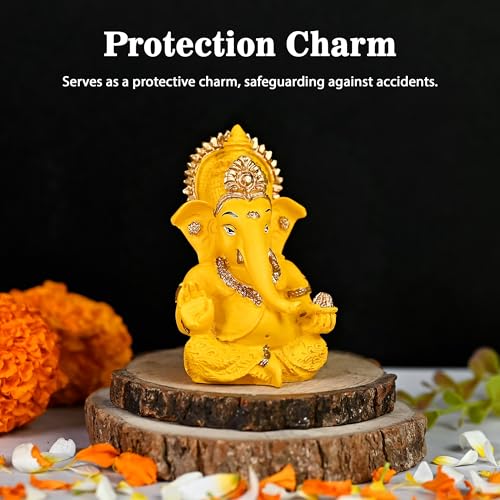 Image of ZAICUS Mini Ganesha Car Idol - Small Handcrafted Ganesha Statue for Dashboard, Home, or Office - Sign of Blessings, Wealth, and Happiness - Perfect Spiritual Gift for Loved Ones and Divine Dcor