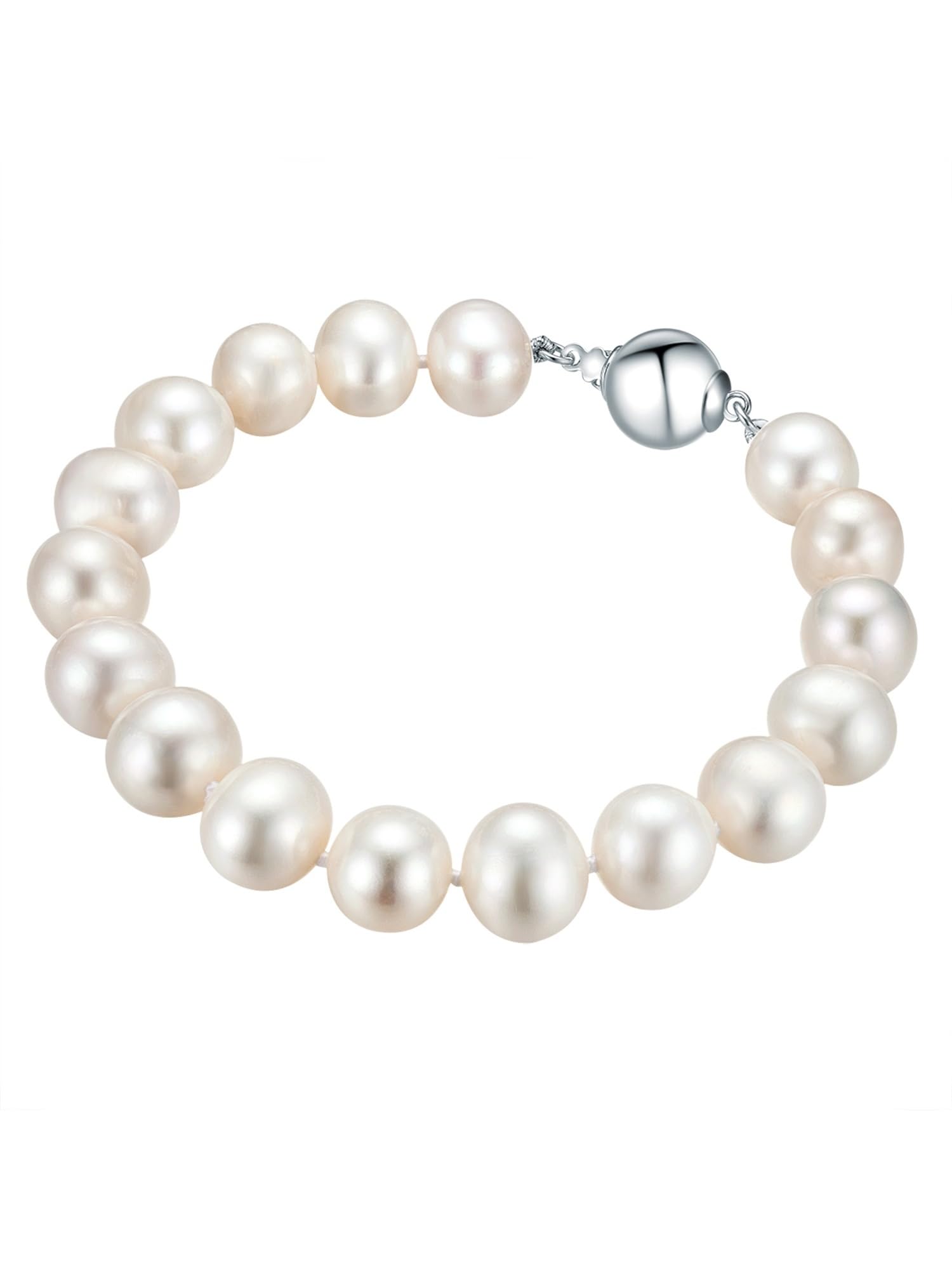 Valero Pearls Damen Perlenarmband aus 925/- Sterling Silber mit rund Süßwasser-Zuchtperle ca. 10,0-11,0 mm