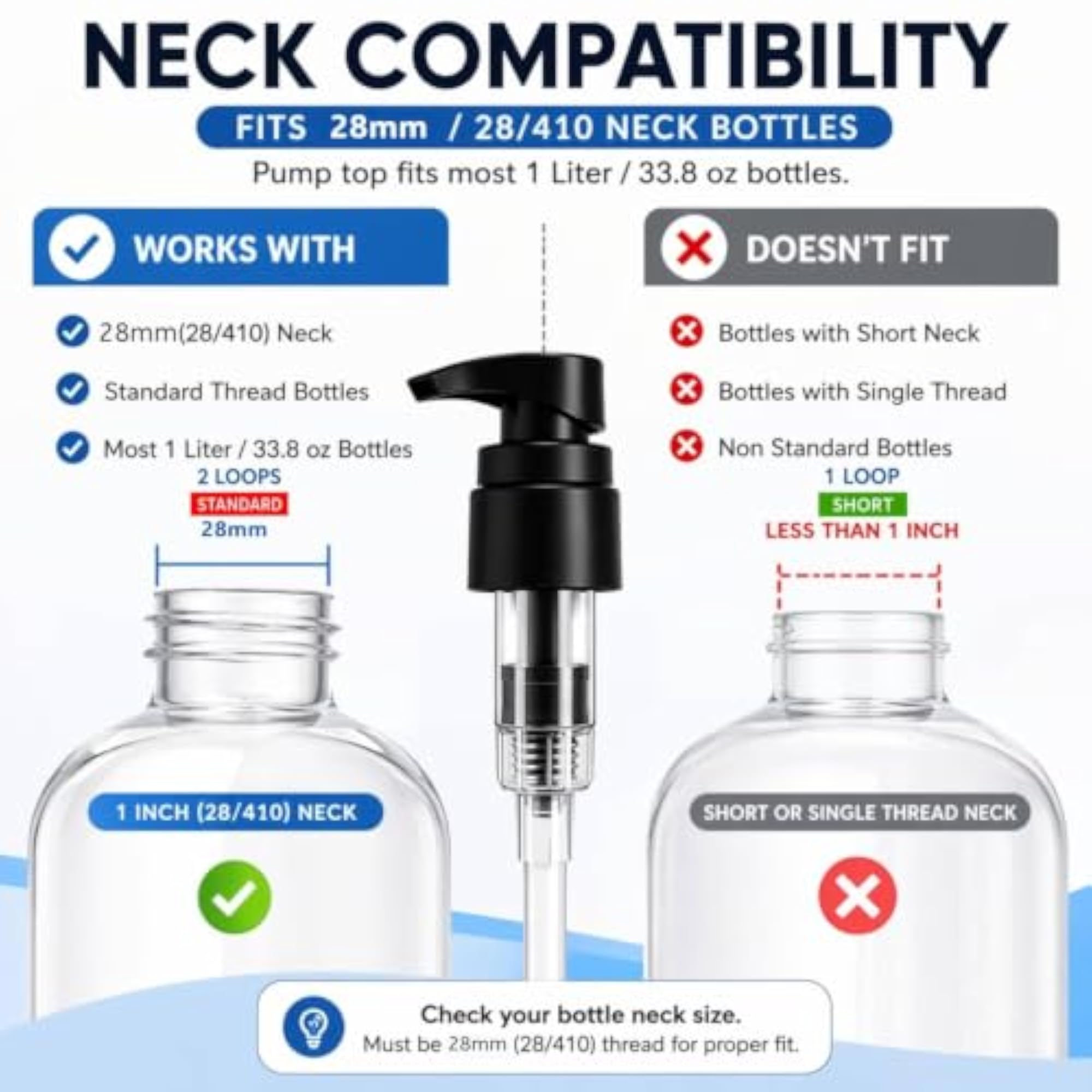Universal Shampoo/Conditioner Dispenser Pump for 1L Bottles