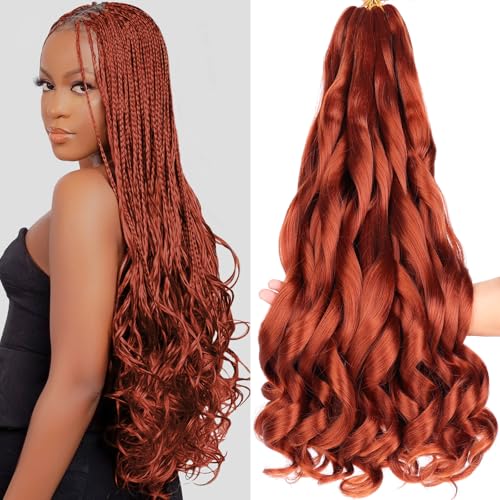 COOKOO 9 Packs 22 Inch Ginger French Curl Braiding Hair 75g/Pack Premium Bouncy Braids Hair for Black Women Pre-Stretched Wavy Texture Braiding Synthetic Hair Extensions for Butterfly Locs 350