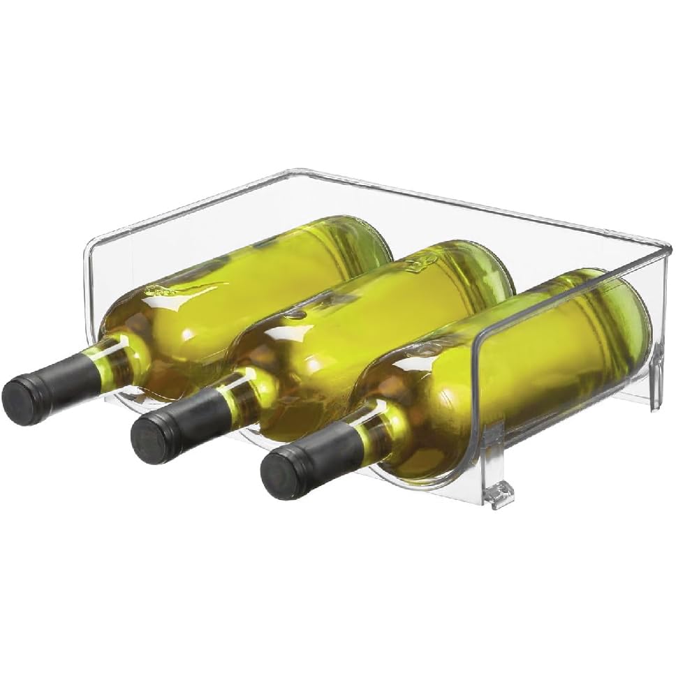 OnDisplay Clear Acrylic Stackable Wine Bottle Storage Organizer Rack – Durable Plastic Wine Holder for Kitchen, Countertop, or Pantry Organization (3 Bottle)