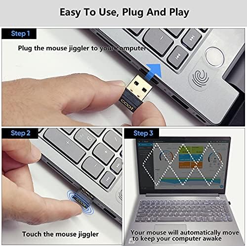 cooidea USB Mouse Jiggler, Mouse Mover with ON/Off Touch Switch and USB C Adapter. Undetectable Mouse Wiggler Multi-track, Driver-Free, Plug-and-Play for Laptop/PC/Computer, Simulate Mouse Movement