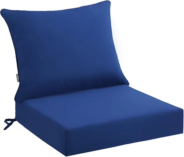 PatioGlow Outdoor Seat Cushion Set 24 x 24 x 4 Inch, Waterproof & Fade Resistant Patio Furniture Cushions with Removable Cover and Ties, Thick Deep Seating Pads for Outside Chair Sofa Couch, Blue