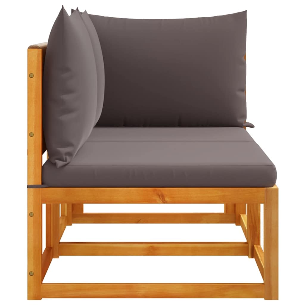 Divano da giardino a 2 posti, in legno di acacia massiccio con cuscini grigi e schienale in corda intrecciata, resistente alle intemperie, divano angolare per balcone, terrazza, esterno