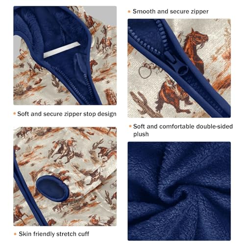 Western Cowboy Toddler Fleece Jacket Baby Boys Hooded Zipper Long Sleeve Thick Warm Outerwear 3-10 Years3