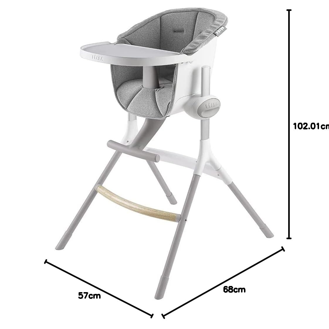 BÉABA - Trona Bebé Evolutiva - Ergonómica - Bandeja Extraíble y Reposapies - Altura Regulable 6 alturas - Gris/Blanco