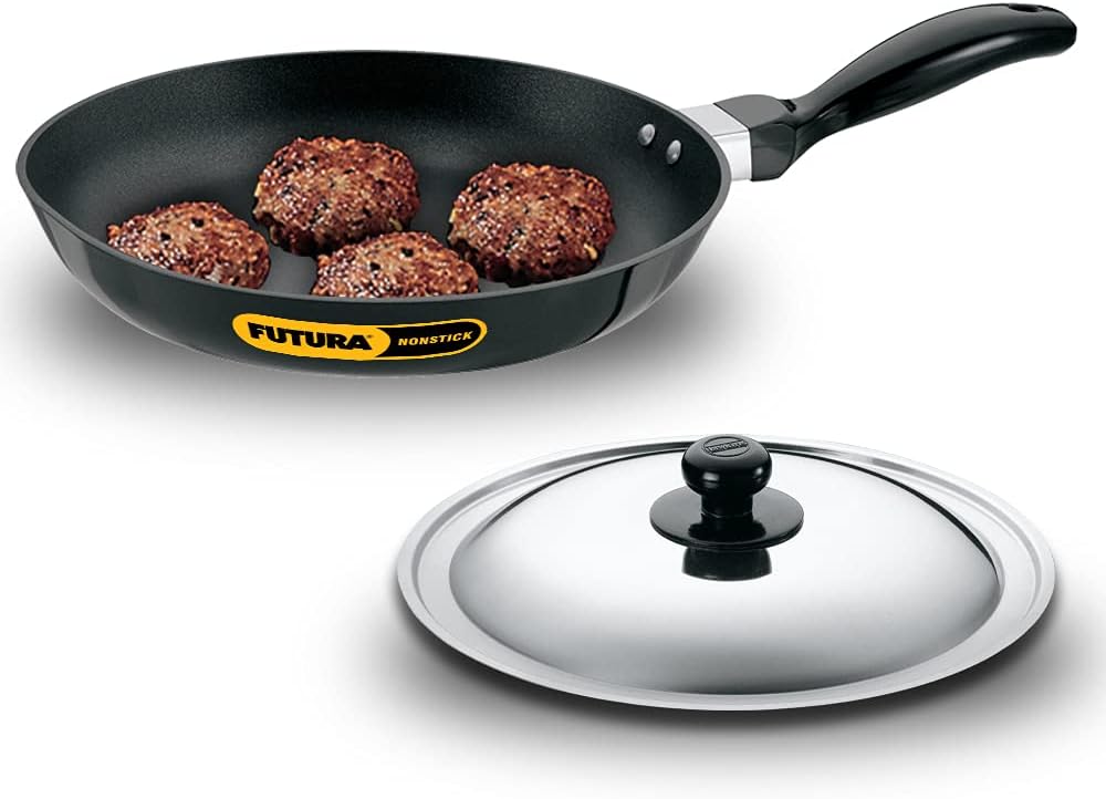 Hawkins Futura 24 cm Frying Pan, Non Stick Fry Pan with Stainless Steel Lid, Black (NF24S)