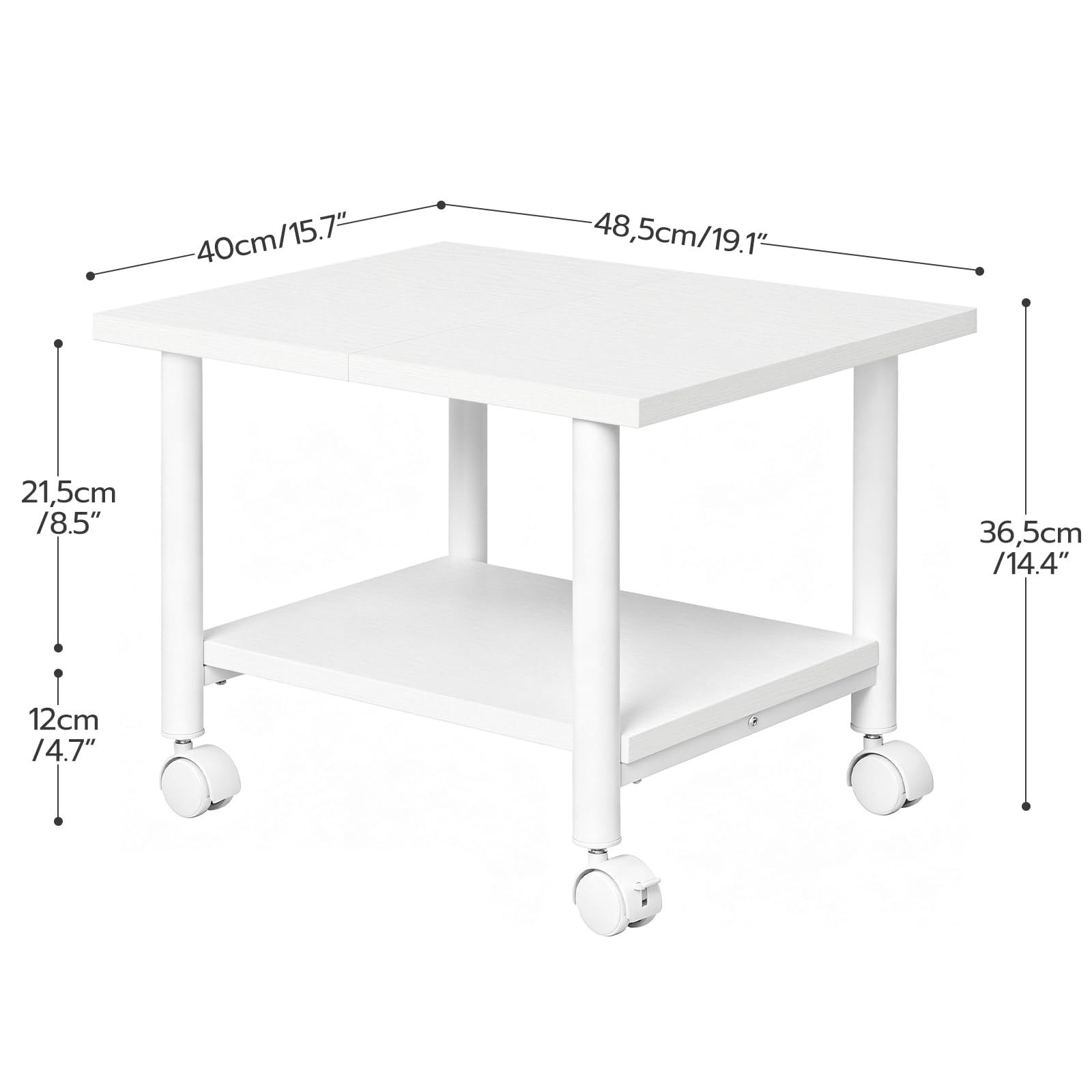 HOOBRO Druckertisch, Druckerwagen mit arretierbaren Rädern Druckerständer rollbar mit 2 Ebenen, Druckerhalter Industrie-Design, Rollcontainer, für Büro, Fax, Weiß