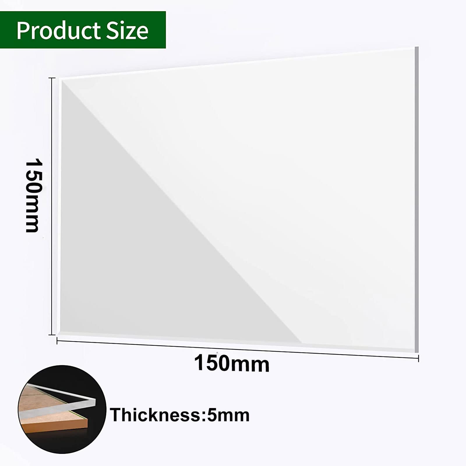 Hojas acrílicas de 5 mm de espesor, inastillables, livianas for proyectos de bricolaje(150x150mm)