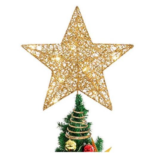 Topo de árvore de Natal STOBOK, decorações de Natal colorido iluminado estrela de árvore de Natal para decoração de festa de árvore de Natal (30 cm, dourado)
