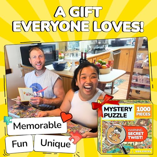 Image of Odd Pieces Jigsaw Puzzles 1000 Pieces with Storytelling Comics, for Women, White Elephant, Mystery Puzzle for Adults & Kids - 19.7'' x 27.6'' Frameable Magic Puzzle Art (Snack Attack 2)