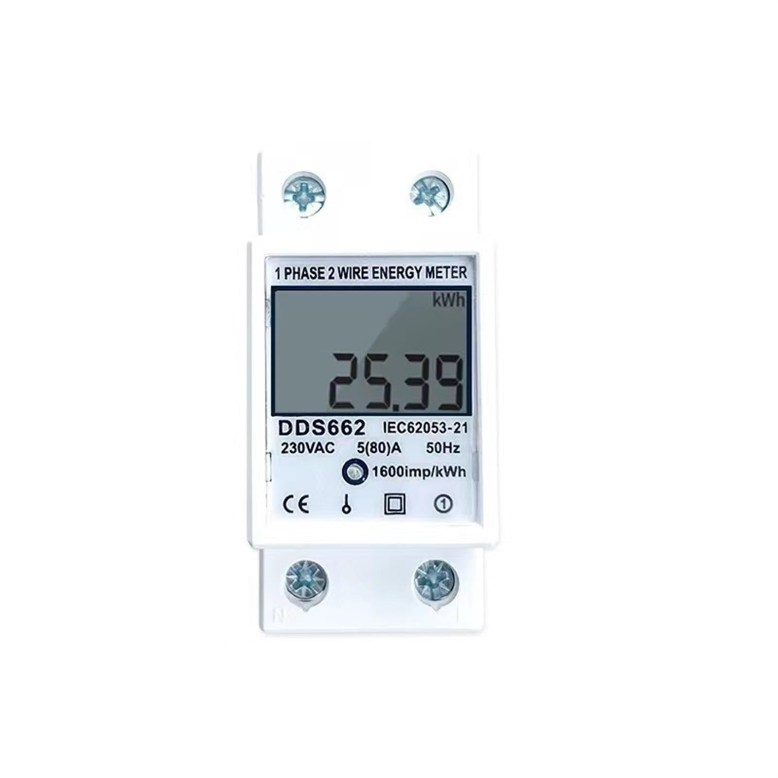 Jednofazowy, dwuprzewodowy, cyfrowy wyświetlacz, watomierz, zużycie energii, licznik energii elektrycznej, KWh, AC 230 V, 50 Hz, 1 szt. (bez podświetlenia)